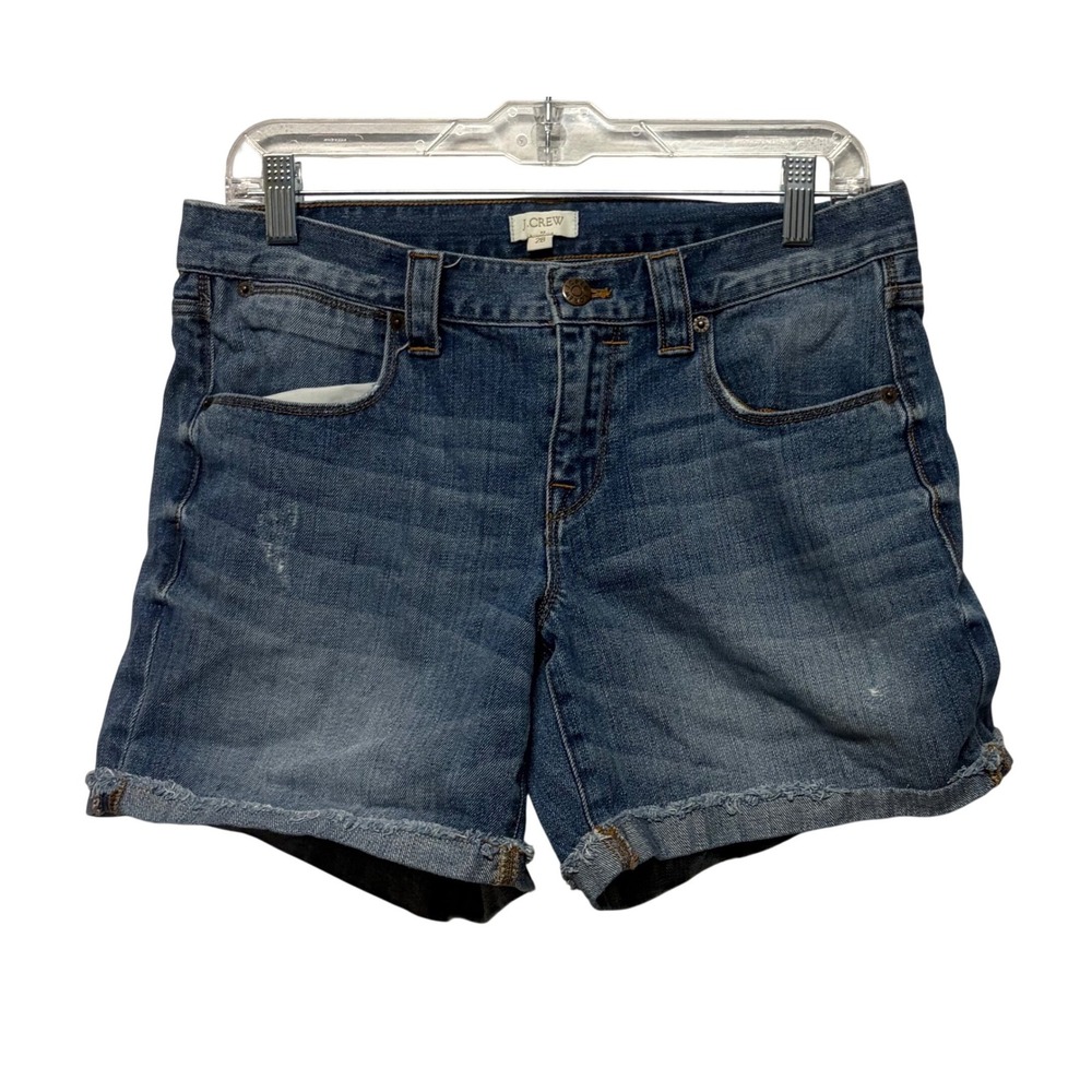J.Crew Womens Denim Shorts Medium Wash Raw Hem Size 28 Mid Rise Blue Jean‎